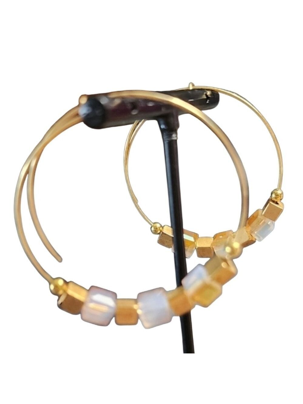 Gold Iridescent Beaded Hoop Earrings
